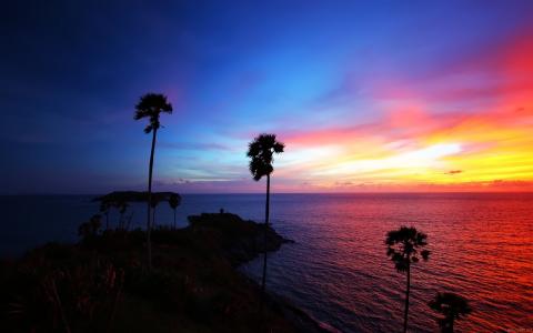 泰国海滩美丽的夕阳壁纸