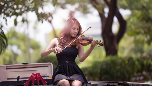音乐女孩，亚洲，小提琴壁纸