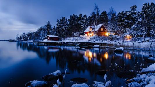 霍尔姆，瑞典 - 冬季景观壁纸