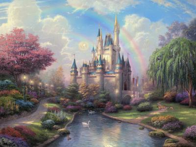 迪士尼乐园城堡绘图彩虹迪斯尼高清壁纸