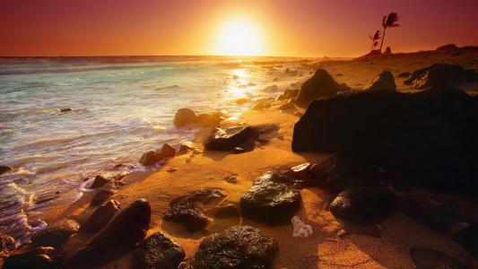 日落风景大自然海滩图片壁纸