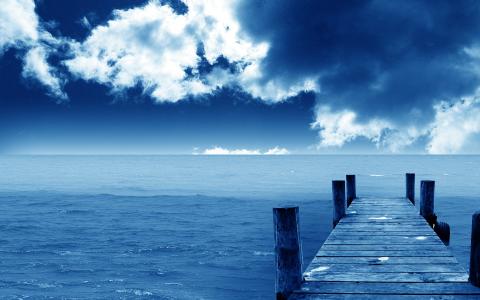 自然，景观，海，云，蓝色，码头壁纸