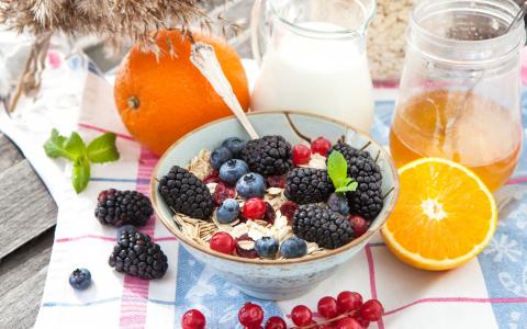健康，水果，柠檬，浆果，蓝莓，蜂蜜，牛奶，食品壁纸