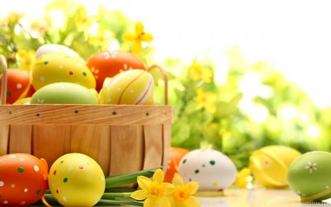 复活节春天假期鸡蛋在篮子壁纸