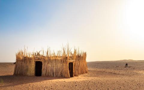 西撒哈拉沙漠，摩洛哥，沙漠，芦苇小屋，阳光，壁纸