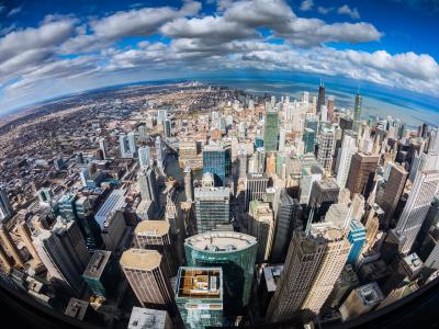 芝加哥，伊利诺斯，俯视城市，海洋，摩天大楼壁纸