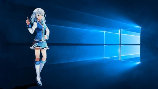 Madobe Touko的蓝色连衣裙的女孩，Windows 10系统壁纸