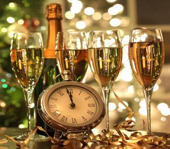新的一年，圣诞节，眼镜，香槟，时钟，预感，心情壁纸