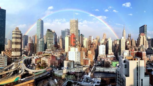 纽约建筑摩天大楼彩虹高清壁纸