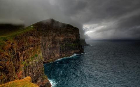 自然，景观，云，暴风，崖，海，海岸，法罗群岛壁纸