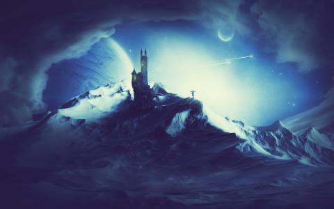 蓝色行星Castle Mountains Stats HD wallpaper
