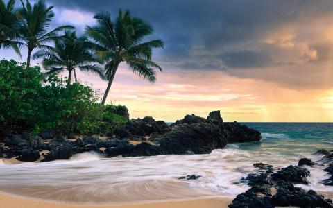 Makena湾，夏威夷毛伊岛，秘密海滩壁纸