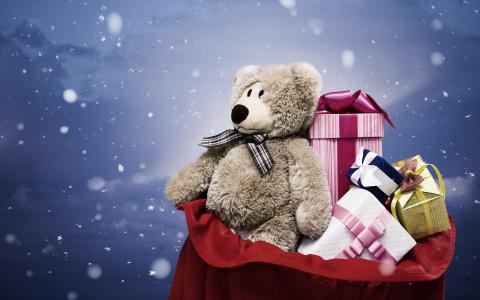 雪花熊礼物圣诞假期冬季壁纸