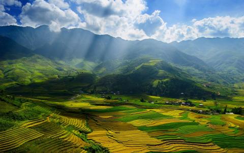 越南，安佰省，美丽的风景，山谷，田野壁纸