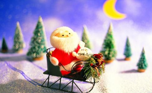 圣诞老人，雪橇，圣诞树，月亮，玩具壁纸