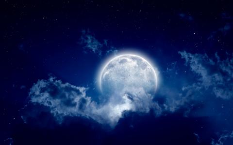 月亮，月光之夜，多云的天空壁纸