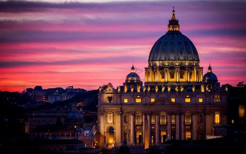 罗马，意大利，大教堂，建筑，城市，夜，天空壁纸