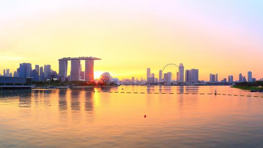 新加坡日落摩天轮建筑日落海洋高清壁纸