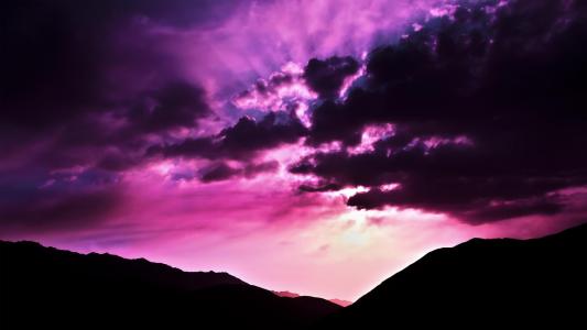 紫色云彩墙纸日落
