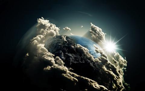 地球，云，太阳，宇宙壁纸