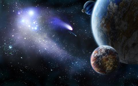 行星和彗星在空间壁纸