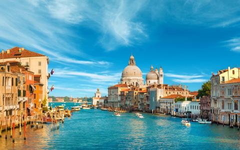 大运河，威尼斯，意大利，4K，船，水，城市，天空，旅游壁纸