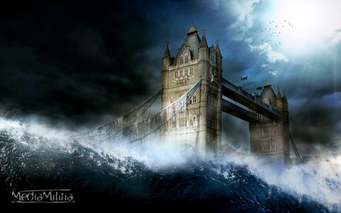 伦敦塔桥水创意图像壁纸
