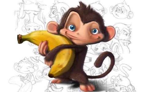 拿着香蕉墙纸的猴子