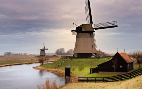 荷兰风车风景图片壁纸