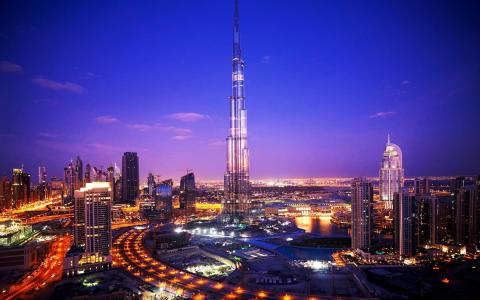 Burj Khalifa，建筑、高层建筑、城市、城市景观、车、灯、夜景壁纸