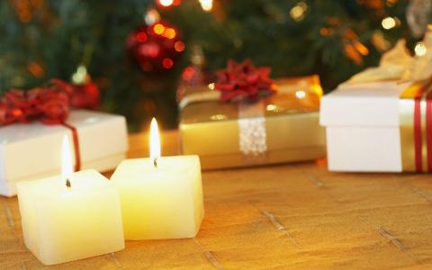 礼物圣诞树节日蜡烛冬季壁纸