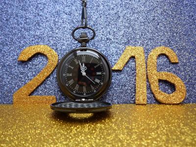 2016新年快乐，金色，闪光，手表壁纸