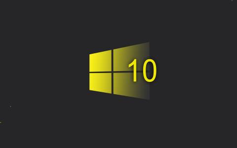 视窗10系统，黄色风格标志，黑色背景壁纸