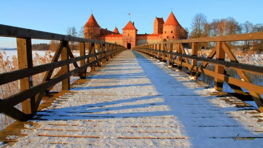 特拉凯立陶宛壁纸城堡的桥