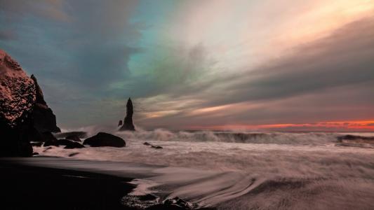 冰岛，天空，海岸壁纸