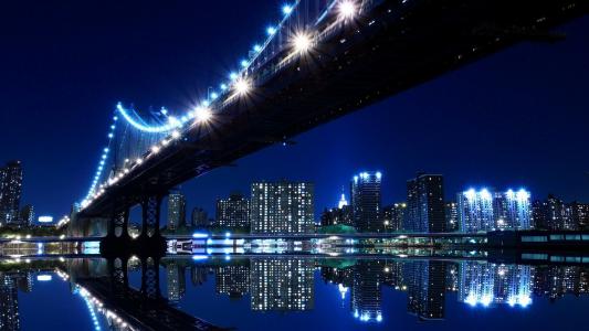 深夜城市桥观看高清壁纸