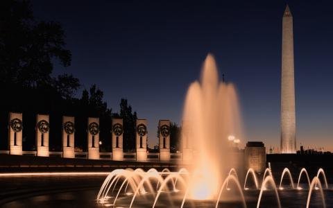 华盛顿喷泉夜华盛顿纪念碑高清壁纸