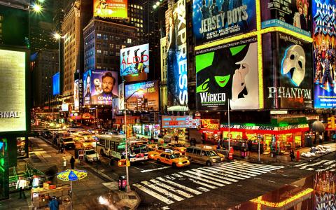 时代广场，夜晚，纽约，美国，商店，街道，灯光壁纸