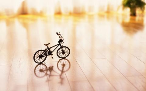 在木地面墙纸的小自行车原型