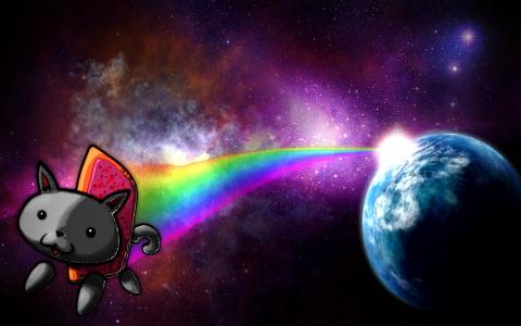 Nyan猫，模因，猫，行星，空间，彩虹，星星壁纸