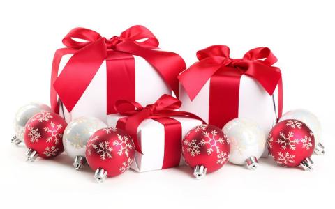 新的一年，圣诞节，礼物，白，红，磁带壁纸