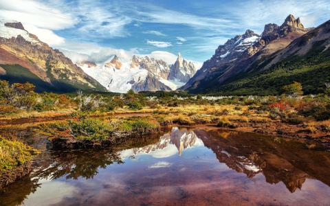 南美洲，阿根廷，山，湖，水的倒影壁纸