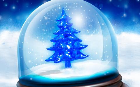 新的一年，圣诞节，毛皮树，礼物，玻璃，雪壁纸