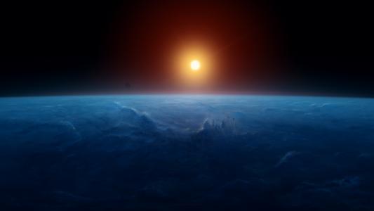 日出地平线，地球，8K，光，空间壁纸