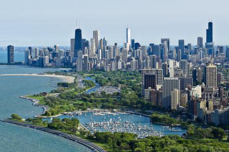 芝加哥，摩天大楼，顶视图，海洋壁纸