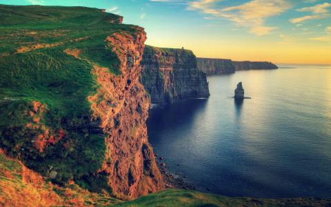 水日落风景大自然岩石爱尔兰悬崖莫赫海海岸Waterscapes最佳的壁纸