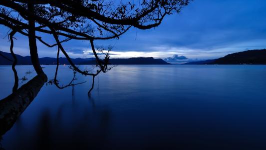 湖，蓝色，晚上，平静，自然壁纸