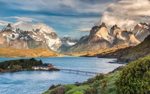 智利，巴塔哥尼亚，国家公园，湖，房子，山壁纸