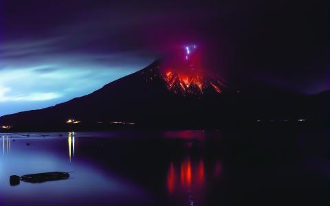 樱岛，火山喷发，熔岩，自然灾害，日本壁纸