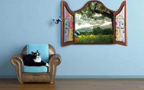 观看童话故事壁纸的猫
